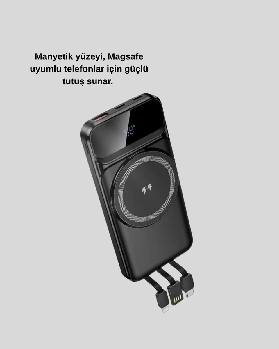 10000 mAh Kablosuz Hızlı Şarj Destekli Powerbank – 15W PD20W Type-C Girişli