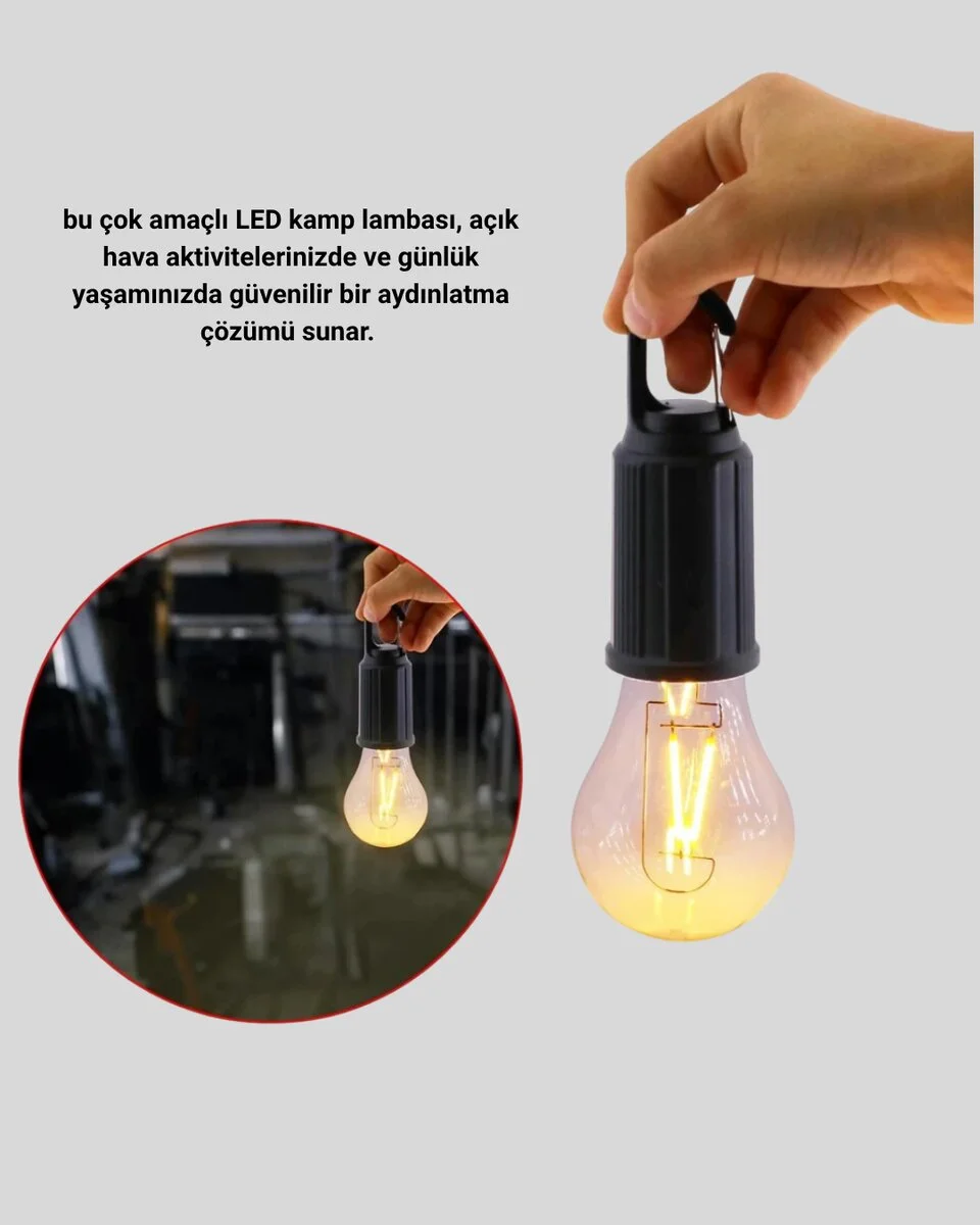 Şarjlı Kancalı LED Lamba – Kamp Balkon ve Acil Durum Işığı