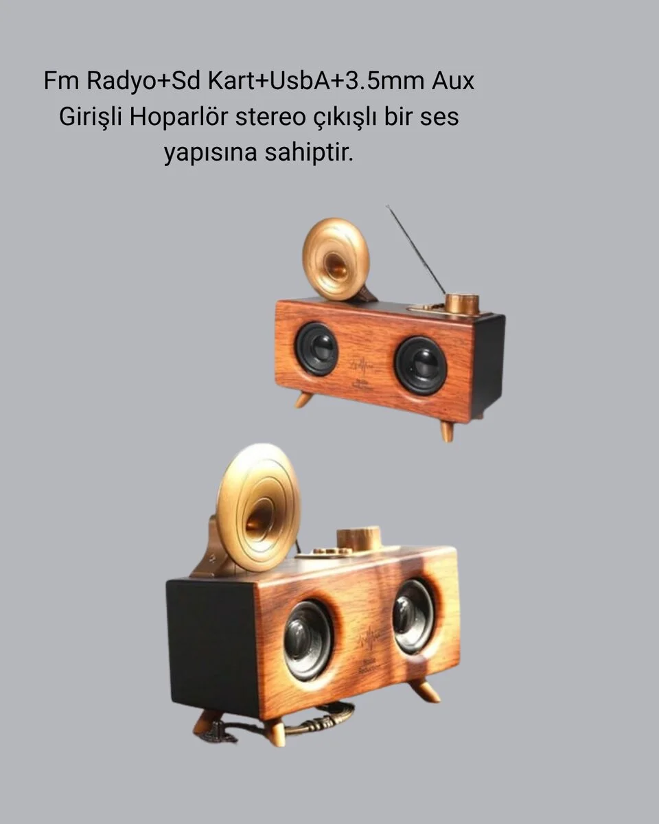 Gramafon Tasarımlı Bluetooth Hoparlör 3D Ses Teknolojili Çok Fonksiyonlu