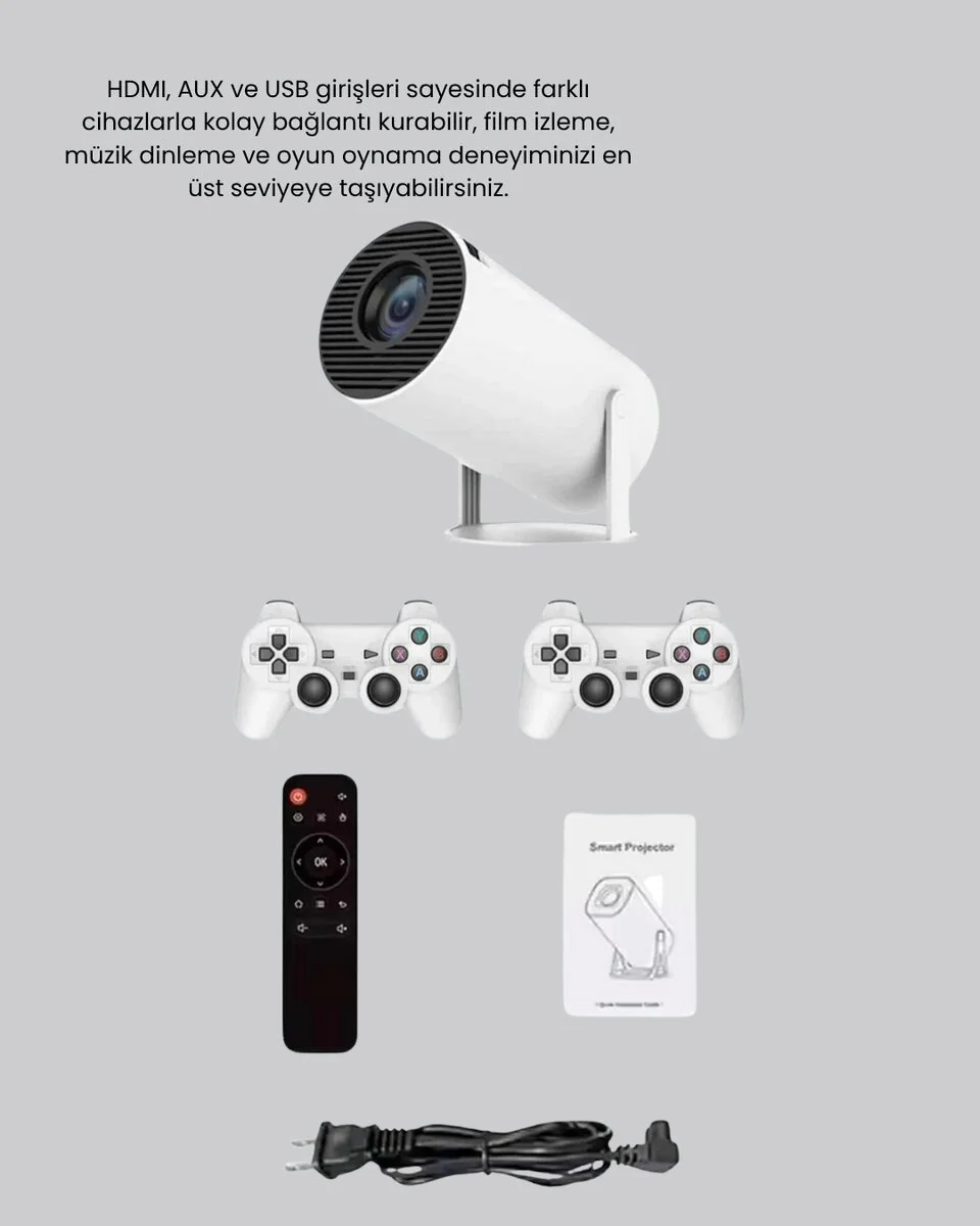 Taşınabilir Projeksiyon Cihazı 4K Destekli Wi-Fi Kablosuz Ekran Yansıtma
