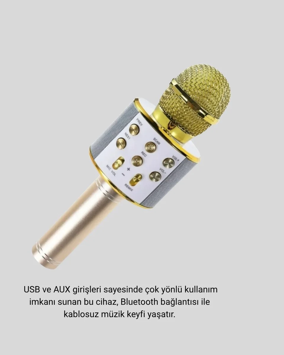 Kablosuz Karaoke Mikrofon USB AUX Destekli Parti ve Eğlence İçin