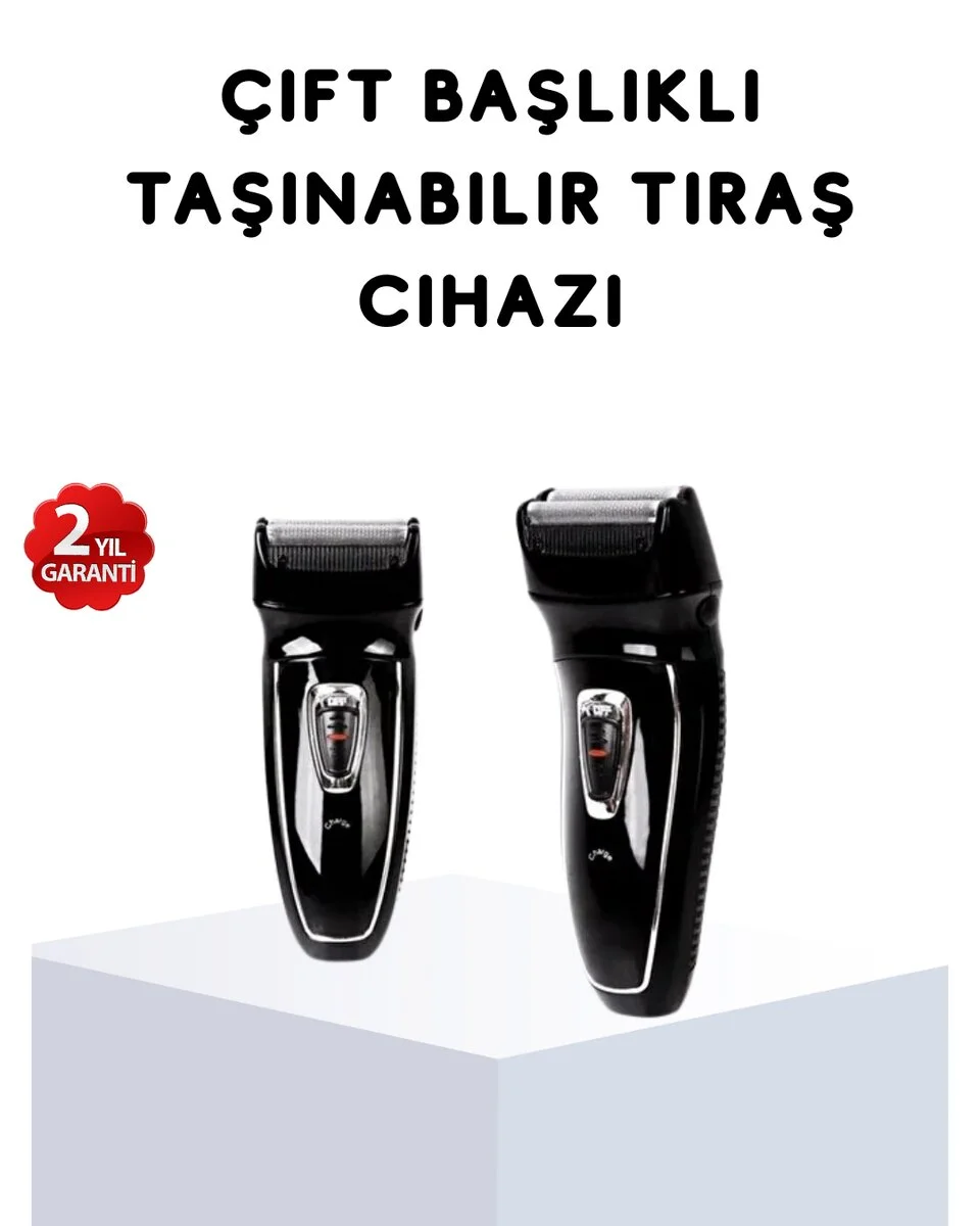 Kablosuz Tıraş Makinesi Çift Başlıklı Kuru Tıraş Folyo Başlık Şarj Göstergeli
