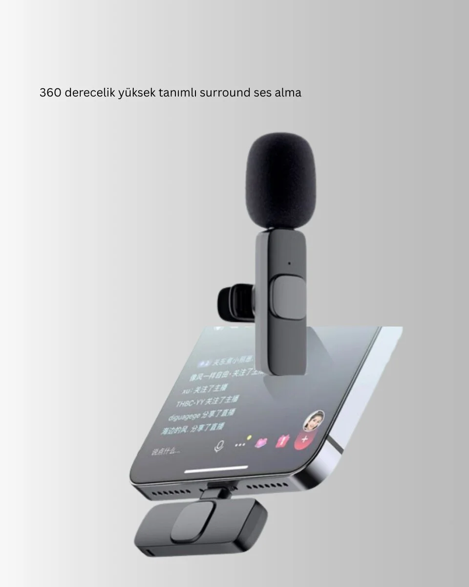 Çift Mikrofonlu Kablosuz Kayıt Seti iPhone Uyumlu Mini Mikrofon