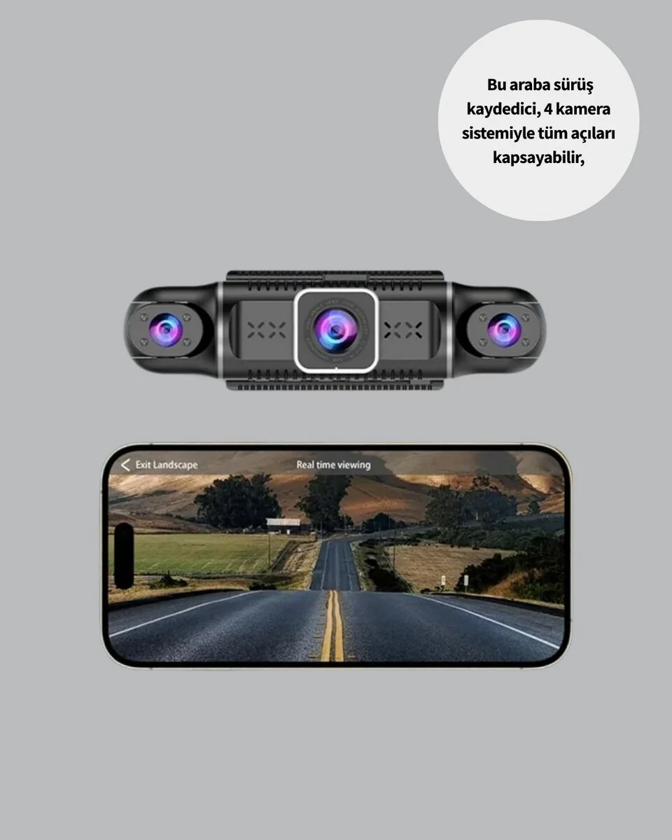 GPS’li 4 Kameralı Araç İç Dış Kayıt Sistemi 1080P WiFi Destekli