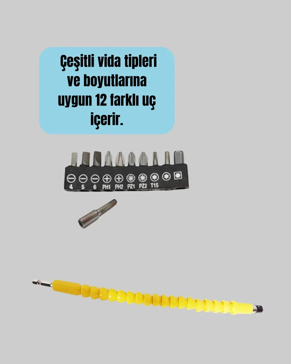 12 Parça Akrobat Bits Seti Çok Amaçlı Vidalama Dayanıklı Çelik