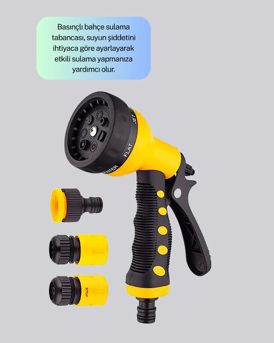 Ayarlanabilir Basınçlı 8 Modlu Bahçe Sulama Tabancası Hortum Aparatı