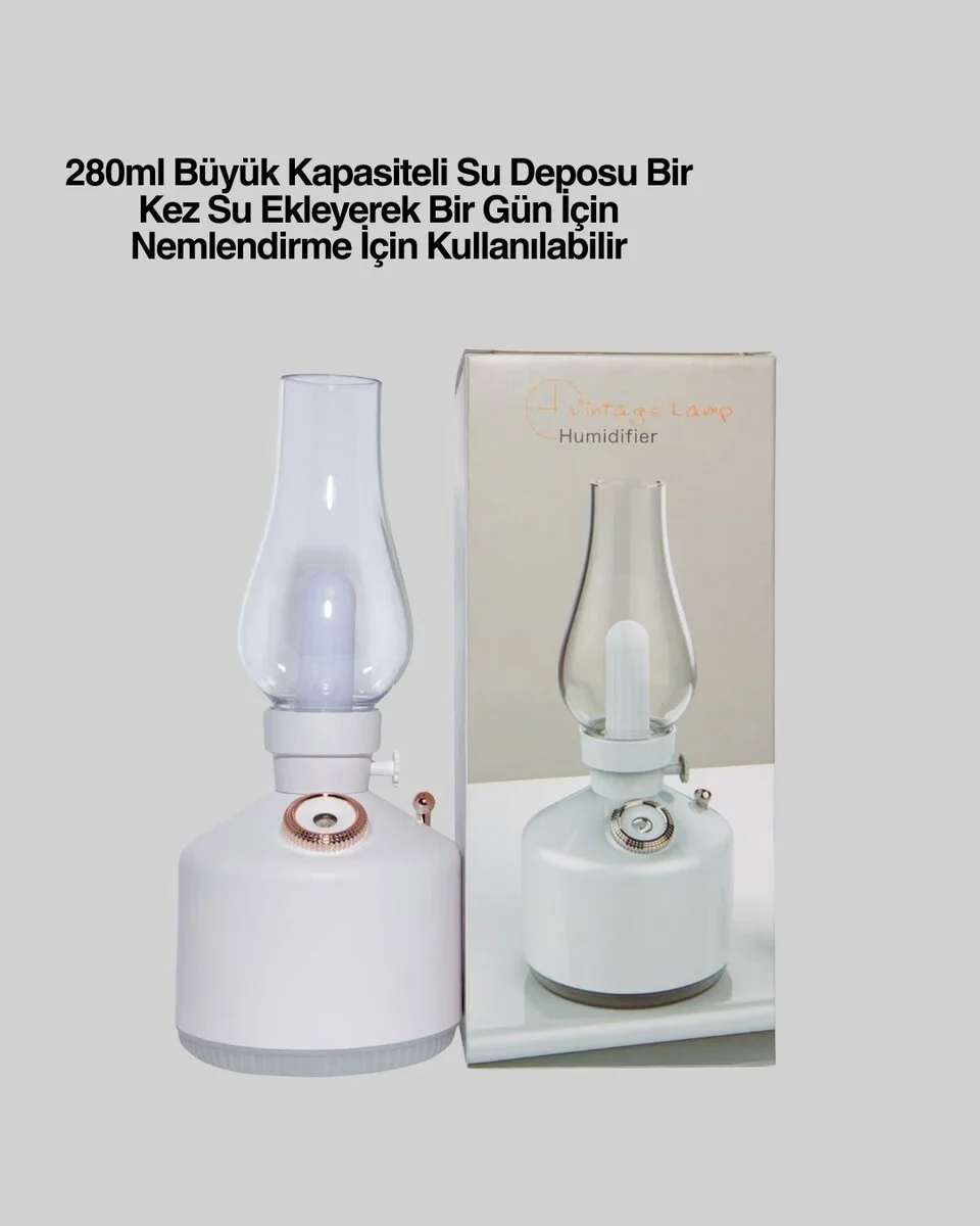 Kablosuz Retro Buhar Makinesi Gaz Lambası Tasarım Ledli Difüzör