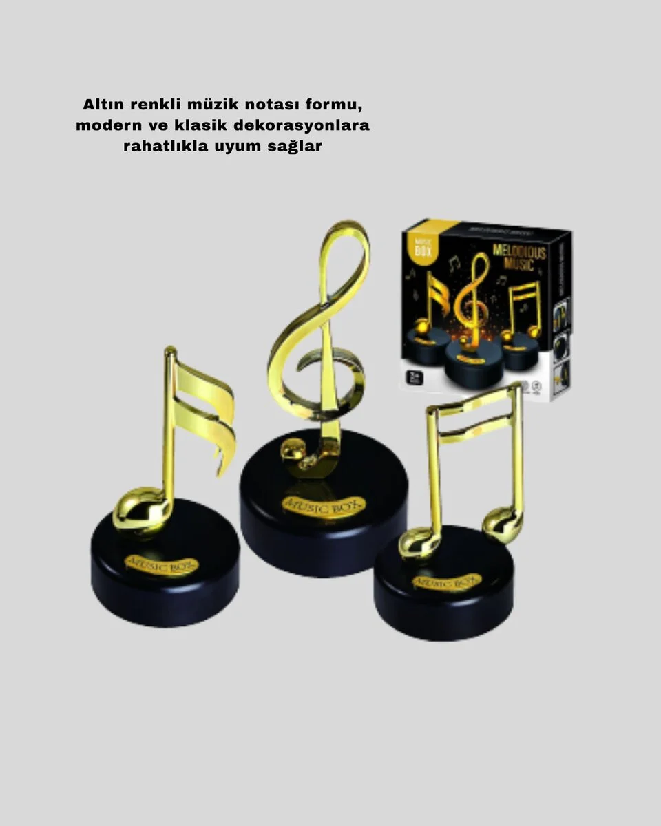 Altın Nota Figürlü Dönen Müzik Kutusu Dekoratif Music Box