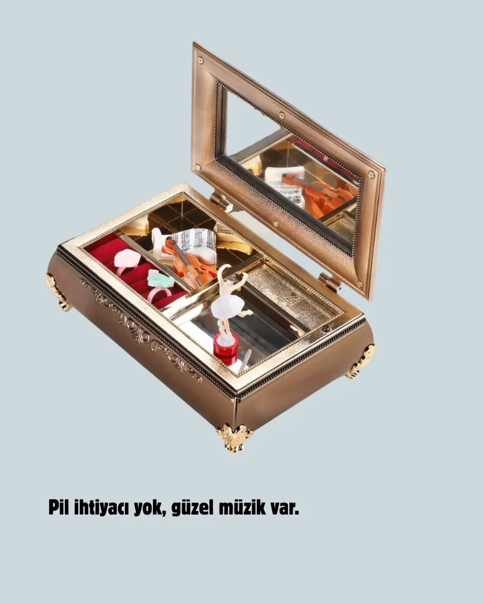 Müzikli Balerin Figürlü Takı Kutusu Piyano Desenli Dekoratif