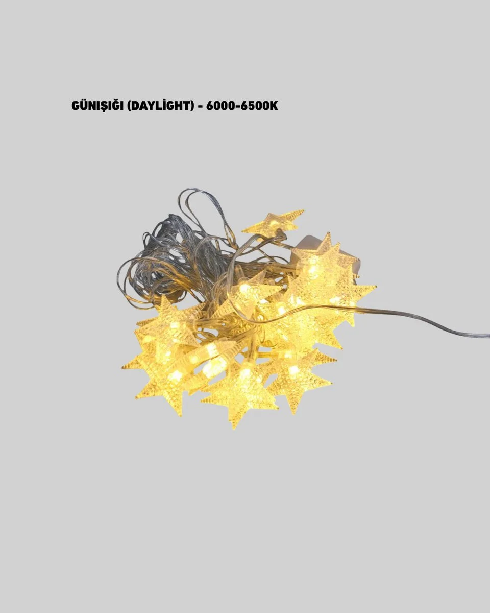 Dekoratif Yıldız Led Aydınlatma 20 Ledli 5 Metre Günışığı