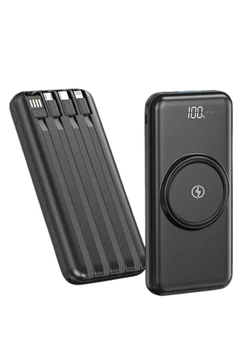 Kablosuz Çoklu Şarj Girişli 10.000 Mah Kablolu Powerbank Taşınabilir