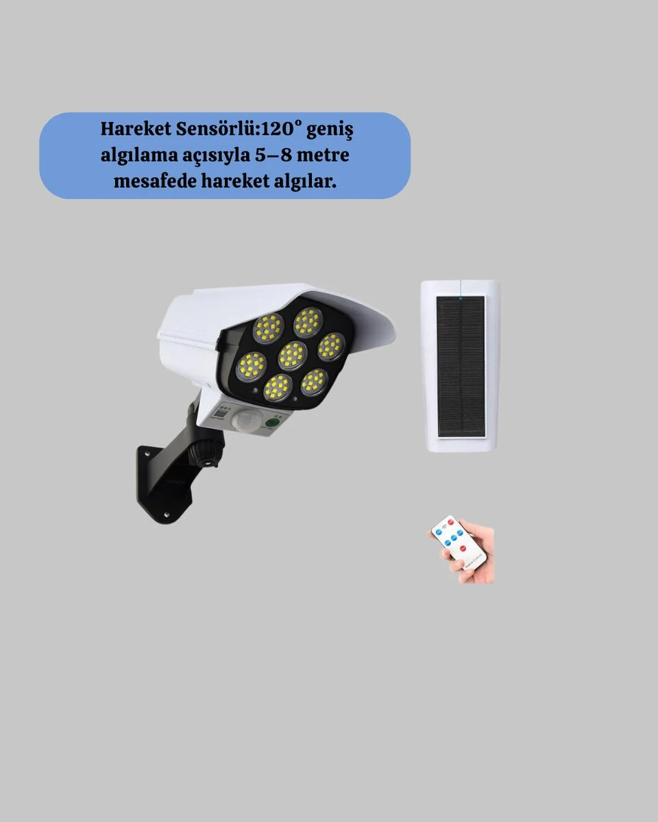 Uzaktan Kumandalı Güneş Enerjili LED Güvenlik Lambası Kamera Tipi Hareket Sensörlü