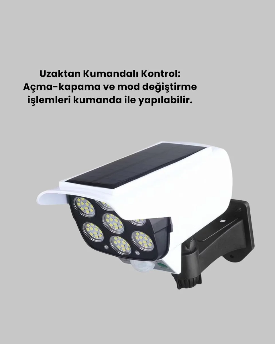 Güneş Enerjili Kamera Görünümlü Hareket Sensörlü LED Duvar Lambası Uzaktan Kumandalı