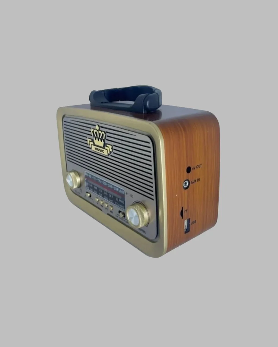 Eskitme Tasarımlı Ahşap Bluetooth Radyo LED Aydınlatmalı