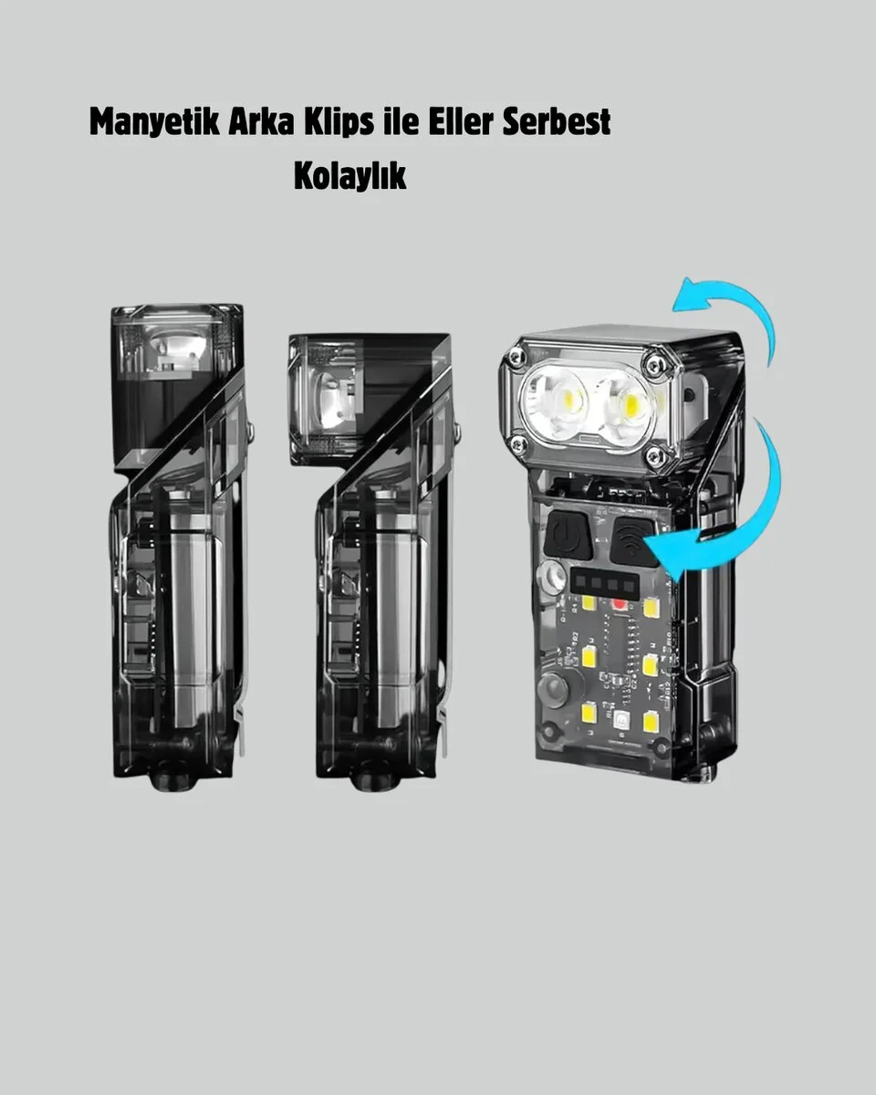 3’ü 1 Arada LED Far Şarj Edilebilir Sensörlü Manyetik 10 Saat Kullanım