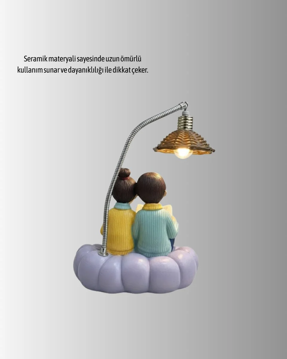 Okuyan Çift Figürlü Dekoratif Gece Lambası Hediye Seçeneği