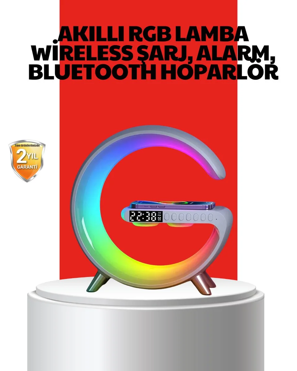 Kablosuz Şarjlı Atmosfer Lambası Bluetooth Hoparlör ve Akıllı Alarm Özellikli