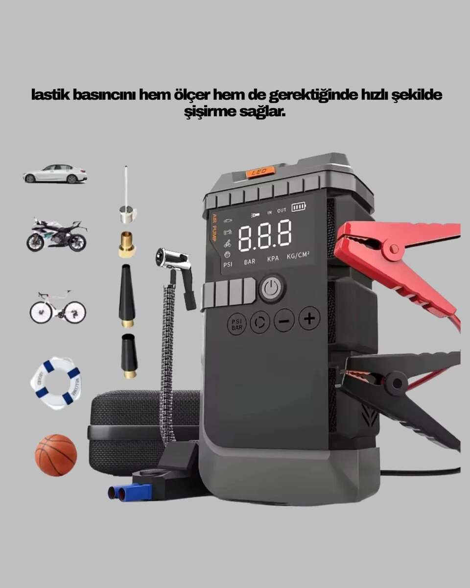 Işıklı Hava Kompresörlü Taşınabilir Akü Takviye Ünitesi
