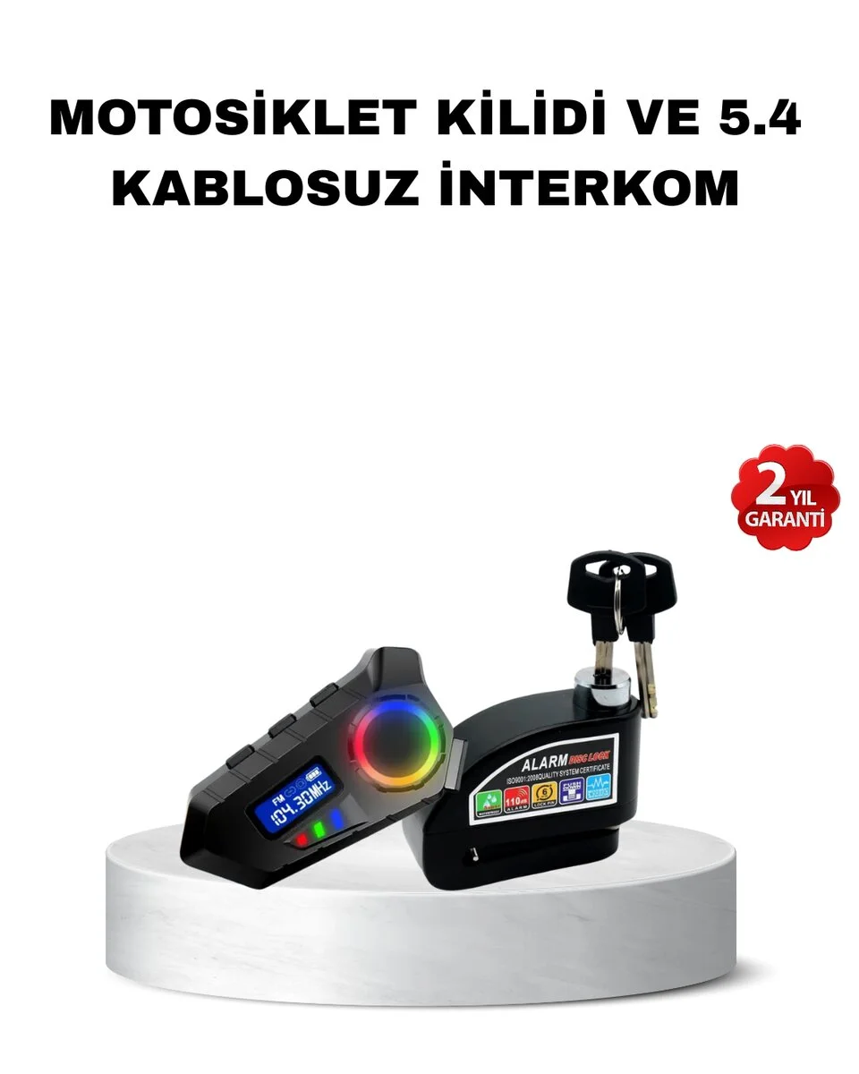 Bluetooth 5.4 İntercom ve Alarmlı Disk Kilidi Seti Güçlü Ses ve Güvenlik