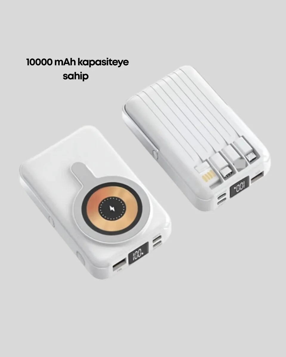 LCD Göstergeli Manyetik Powerbank Type C USB Girişli