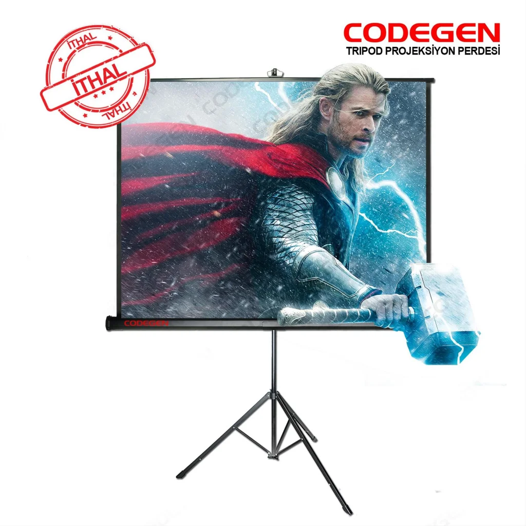 Codegen TX-20 TRIPOD PROJEKSİYON PERDESİ 200X200 (Arkası Siyah Fonlu - Taşınabilir Ayaklı Model)(1923)
