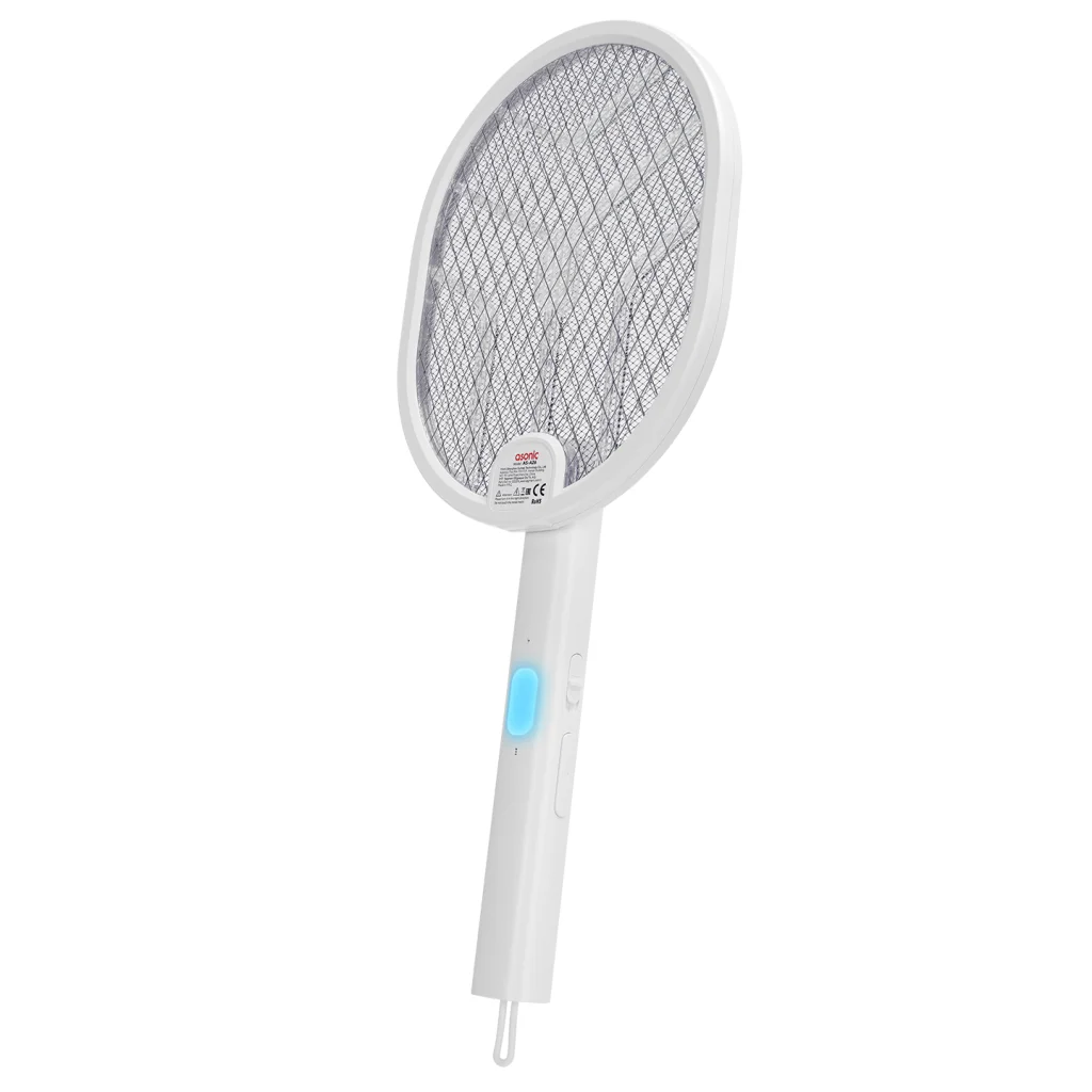 ASONIC AS-A26 Beyaz 3000V Raket Tipi UV Mor Işıklı 1200mAh Bataryalı Şarj Edilebilir Katlanabilir Sinek Öldürücü(1923)