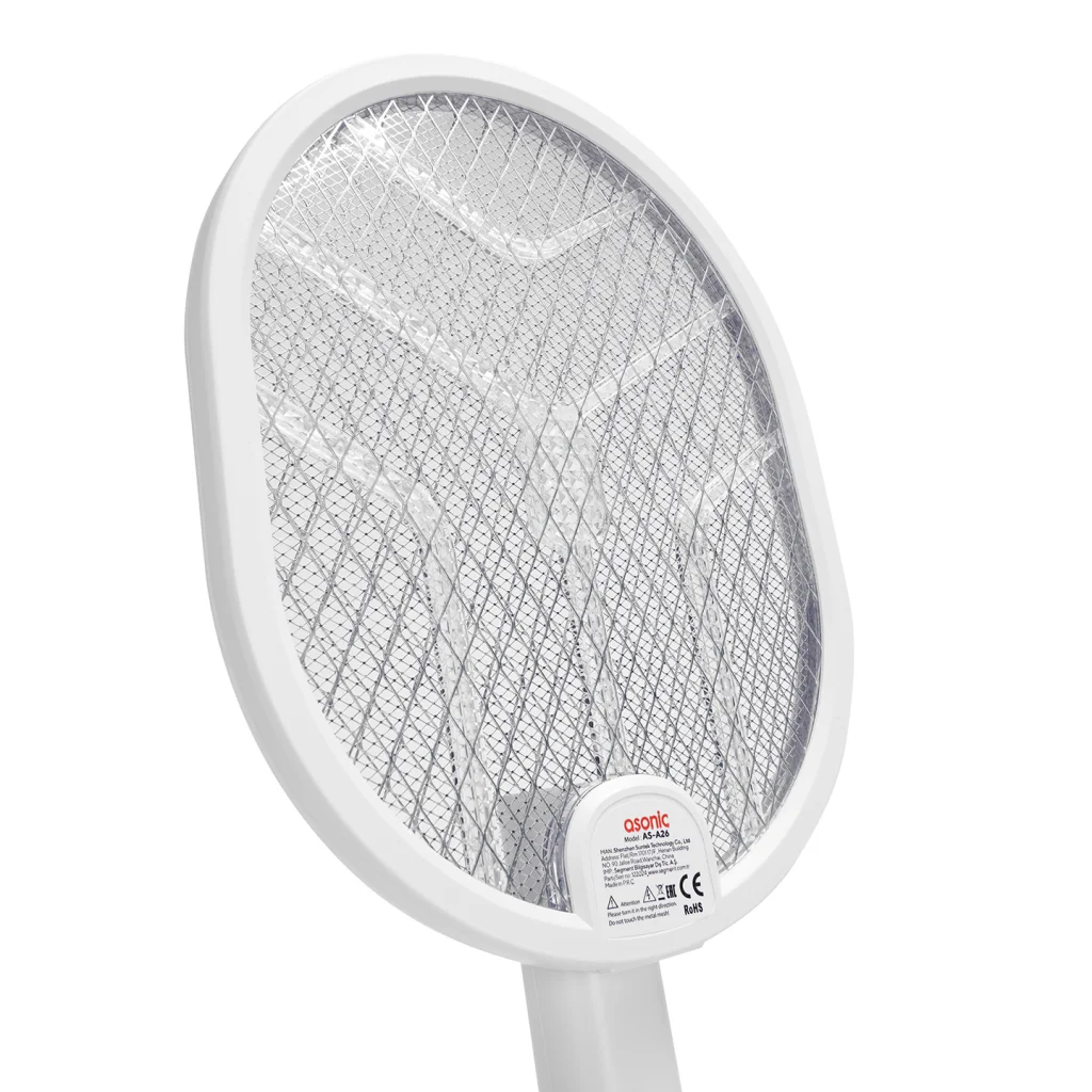ASONIC AS-A26 Beyaz 3000V Raket Tipi UV Mor Işıklı 1200mAh Bataryalı Şarj Edilebilir Katlanabilir Sinek Öldürücü(1923)