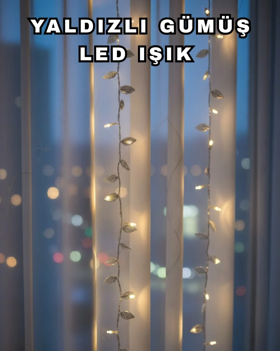 Gümüş Yaprak Tasarımlı LED Işık Pilli Ev ve Vitrin Dekoru