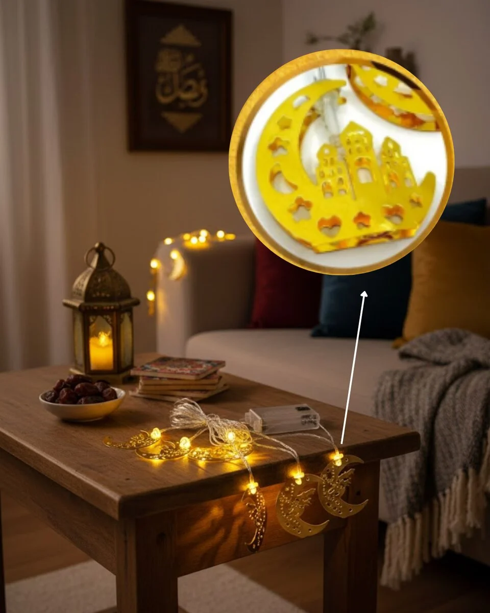 Dekoratif Minareli Hilal LED Işık Metal Gövdeli Ramazan Aydınlatma