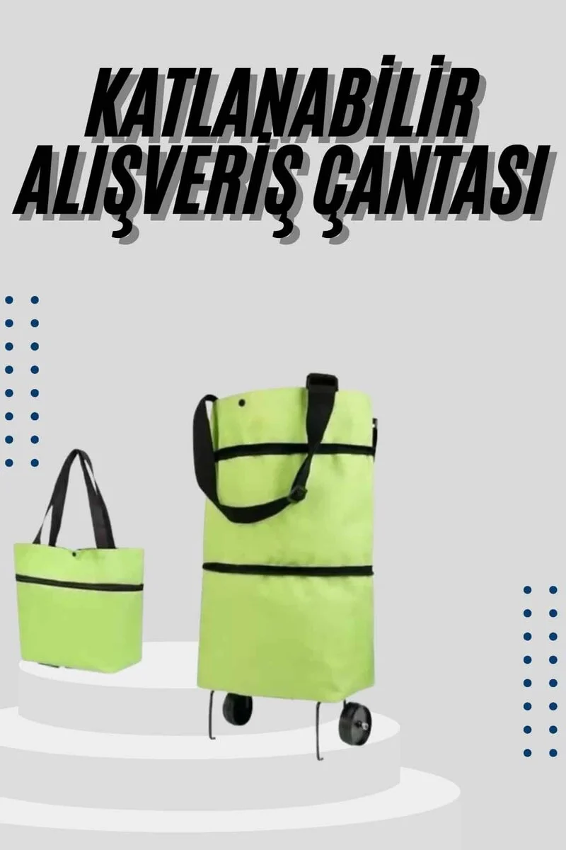 Katlanabilir Tekerlekli Çantalı Çarşı Pazar Arabası Alışveriş Çantası Piknik Çantası