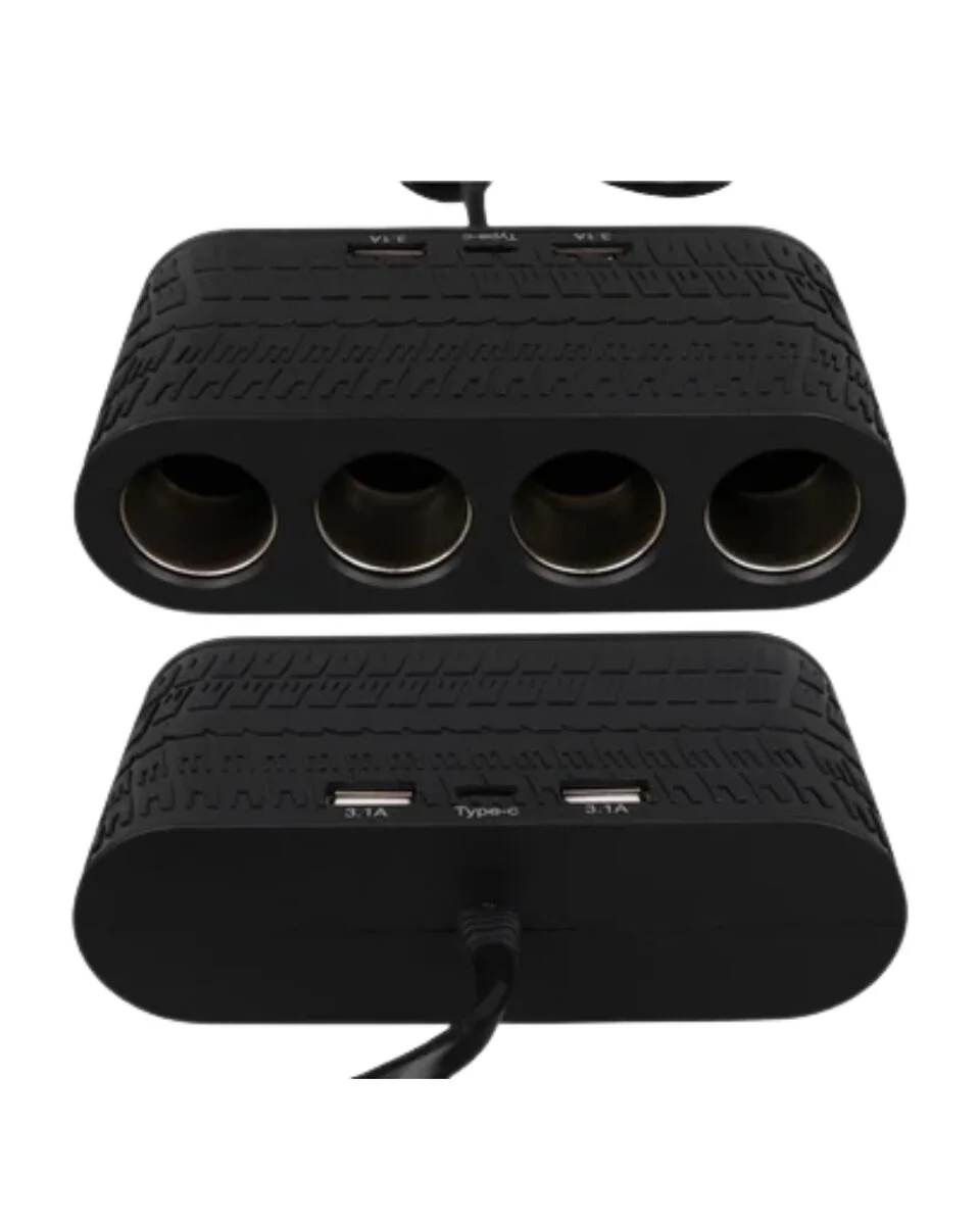 Araç Çakmak Çoklayıcı 4 Çıkışlı 2 USB ve Type C Girişli Çok Fonksiyonlu Şarj Ünitesi