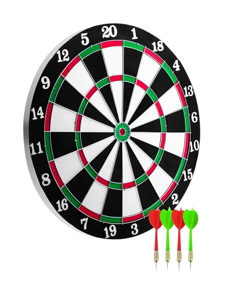 Kaliteli Ahşap Dart Tahtası 12 İnç 4 Adet Metal İğne Uçlu Ok