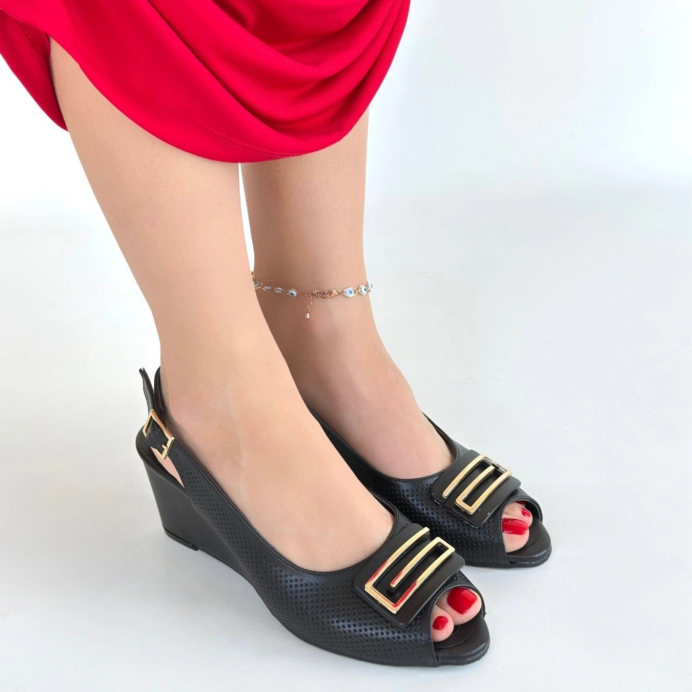 Mamba Siyah Cilt Dolgu Topuk Ayakkabı