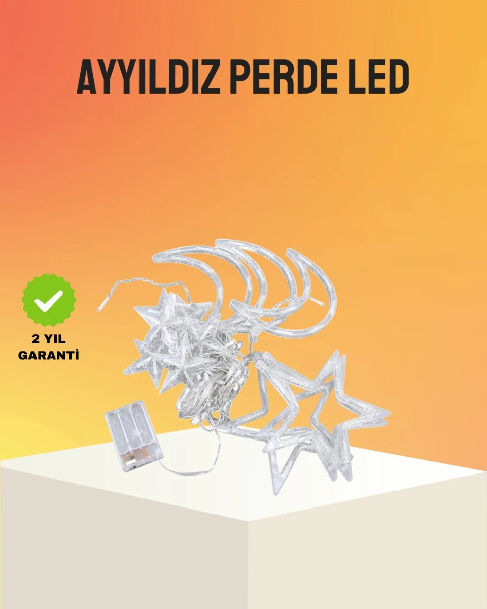 Yıldız ve Ay Figürlü Prizli Perde LED Işık Romantik Ortam Aydınlatması