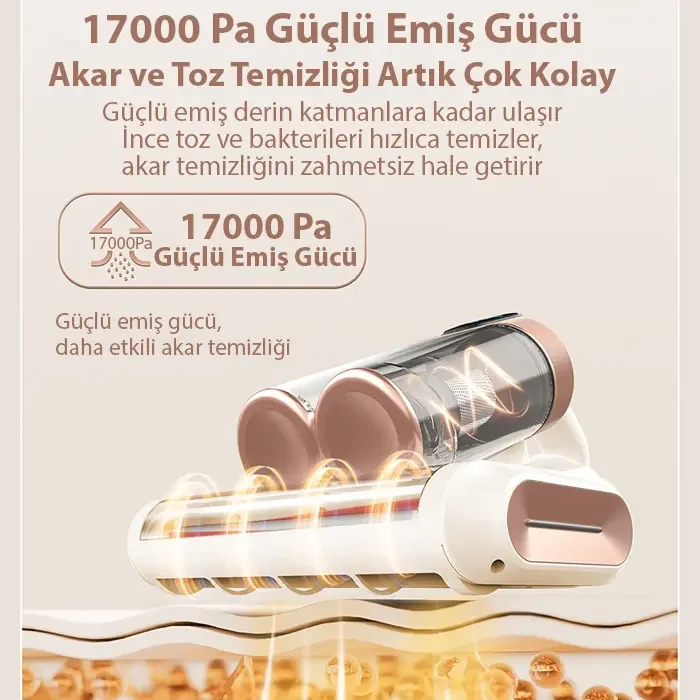 Ezere DustAway 17000Pa Güçlü Kablosuz Akar ve Toz UV Işıklı Yatak ve Koltuk Temizleyici-(5775)