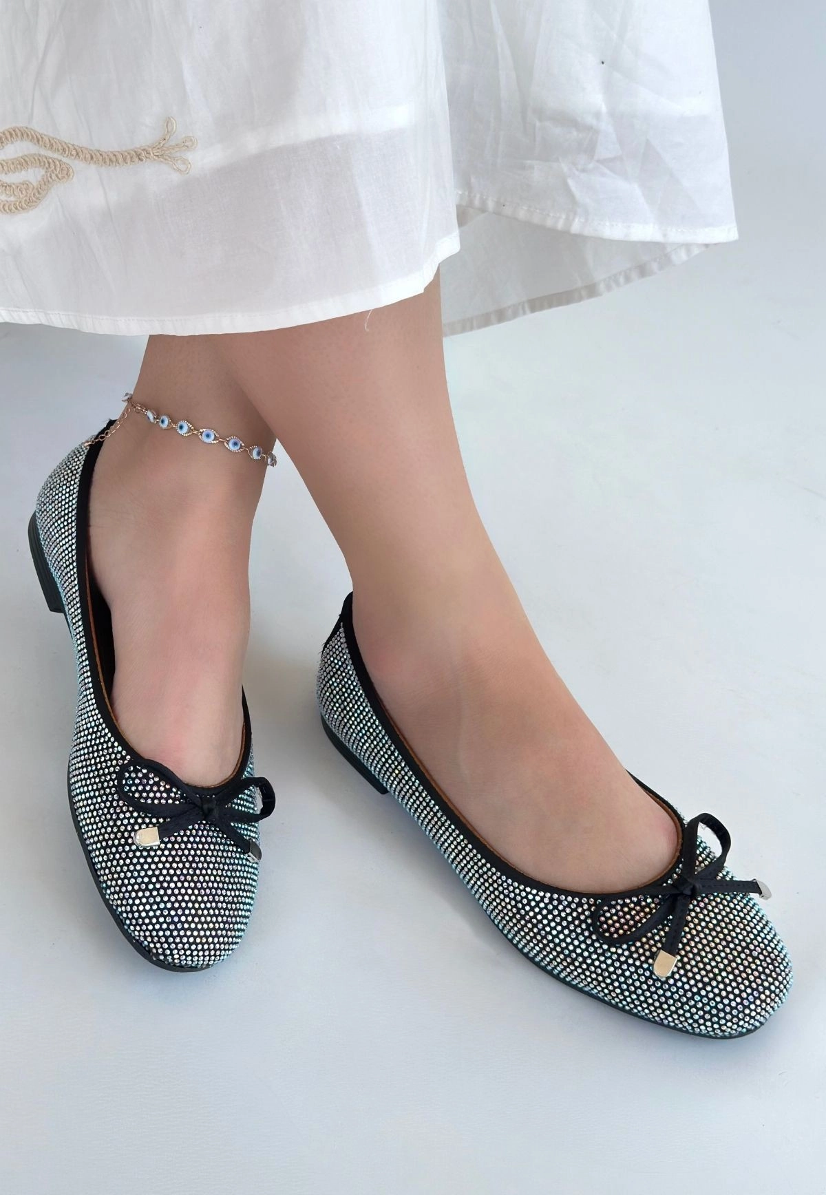 Potte Siyah Saten Babet Ayakkabı