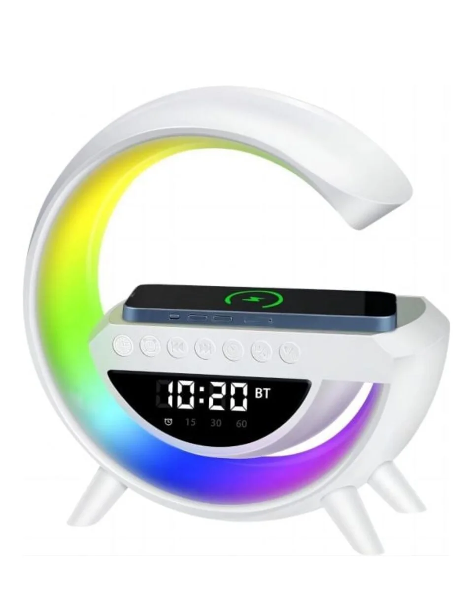 Kablosuz Şarjlı Bluetooth Hoparlör RGB Işık Gece Lambası Dijital Saat