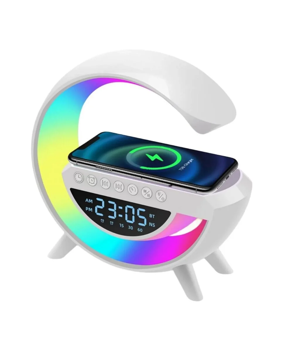 RGB Gece Lambalı Kablosuz Şarj Cihazlı Bluetooth Hoparlör Dijital Saat