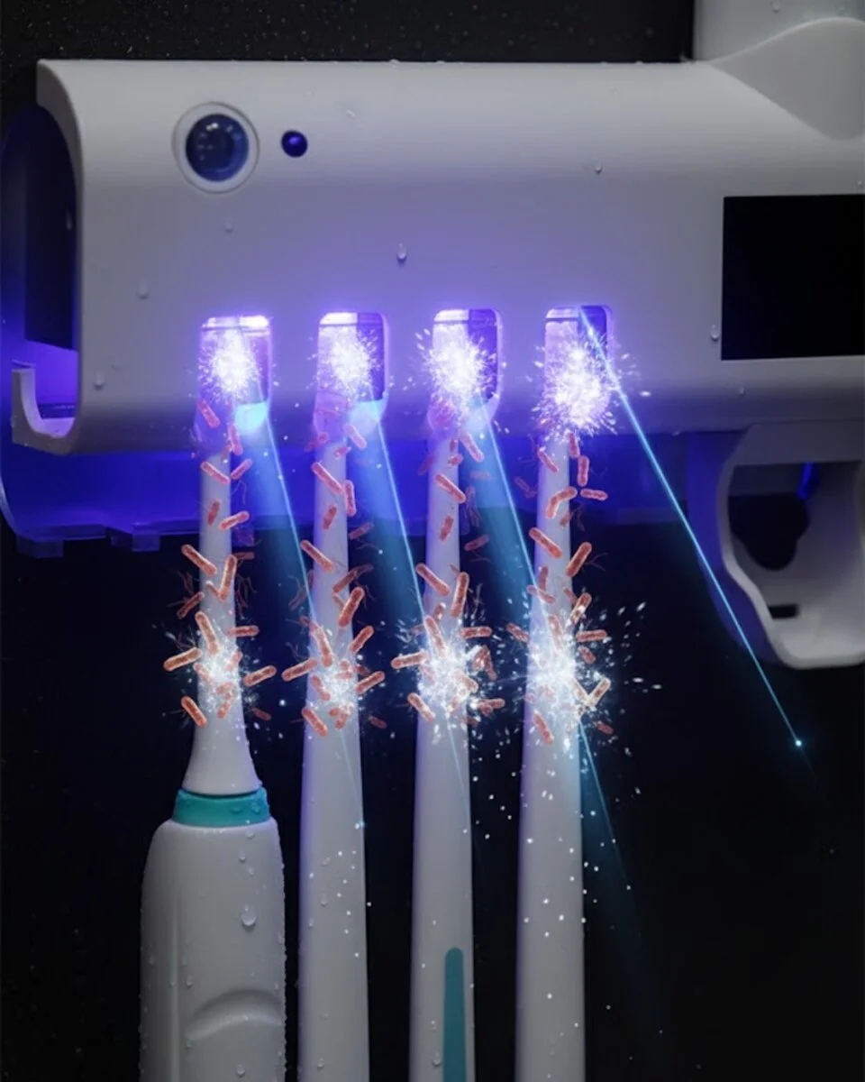 UV Sterilizasyonlu Duvara Monte Otomatik Diş Fırçası Tutucu