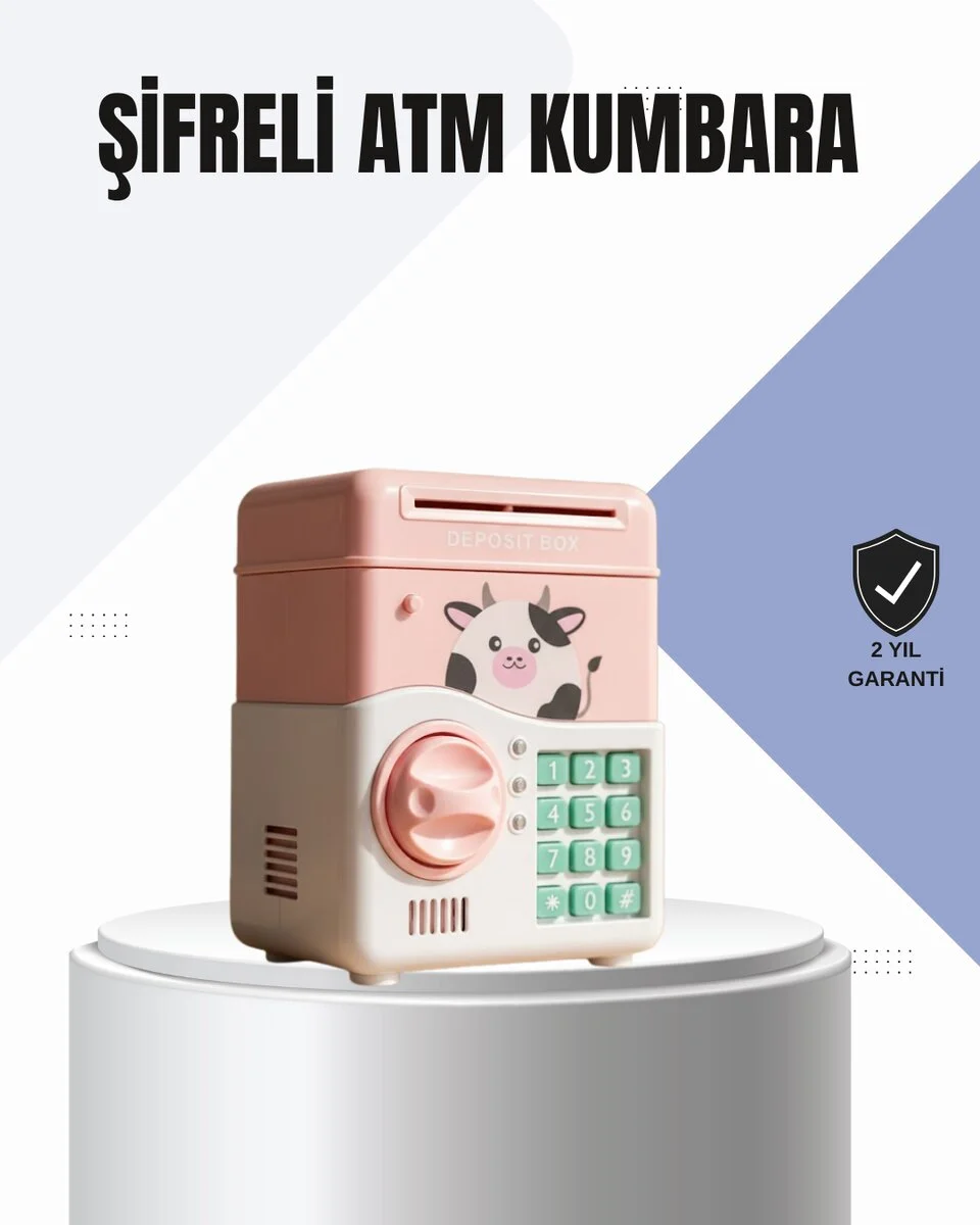 Pembe Elektronik Şifreli Otomatik Para Çeken ATM Kumbarası