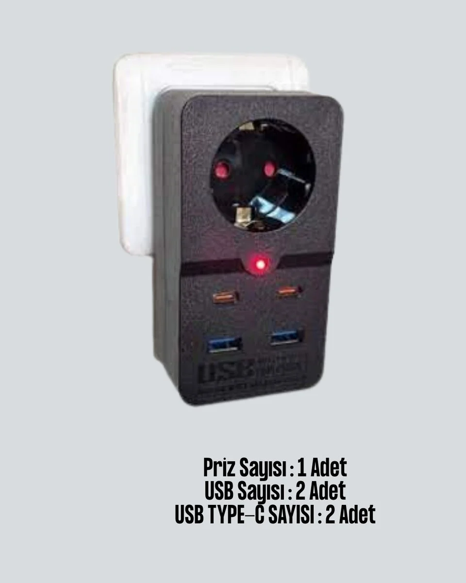 Akıllı Akım Dengelemeli Priz 2500W 4 USB Type C Çıkışlı