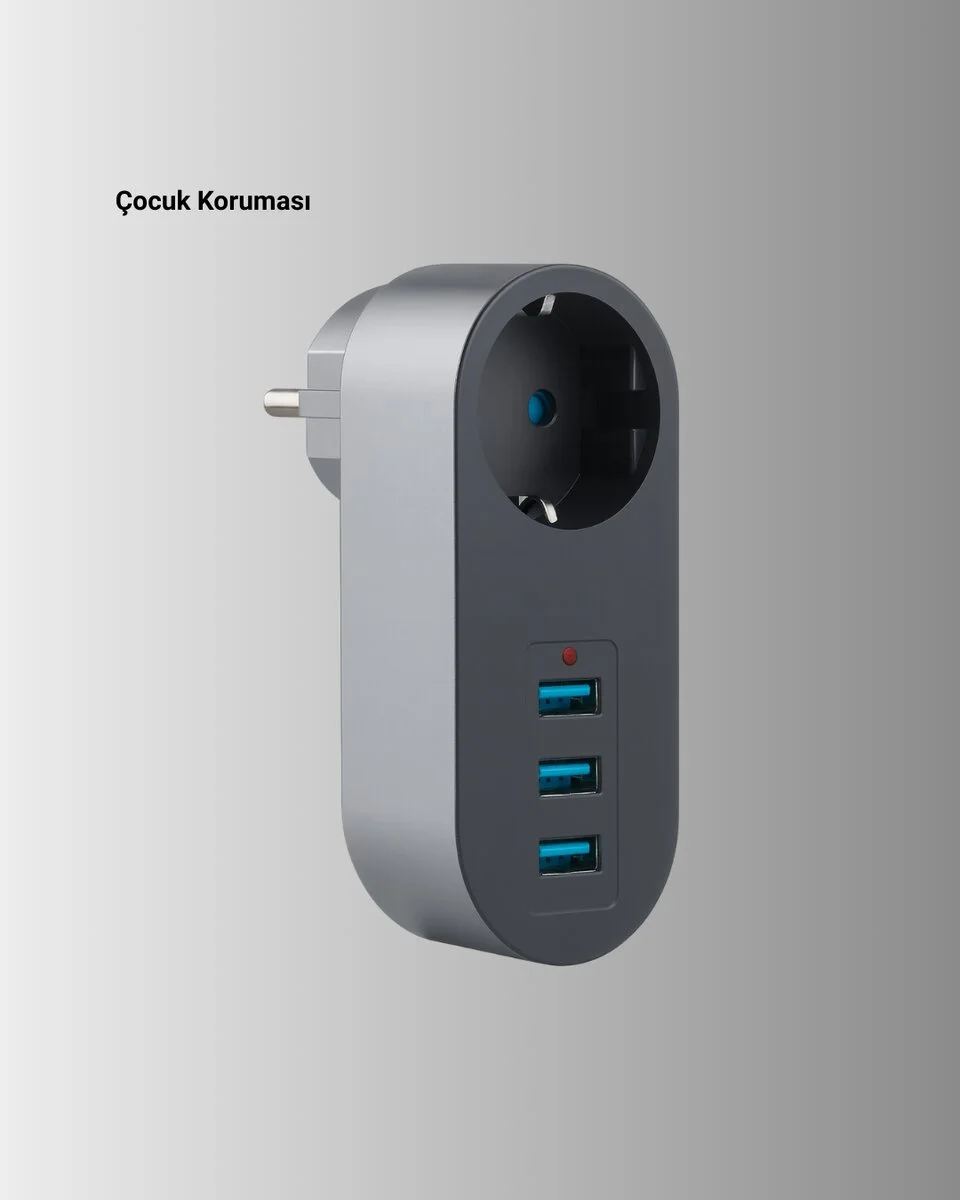 2500W Güç Destekli Akım Korumalı Priz – 3 USB Çıkışlı