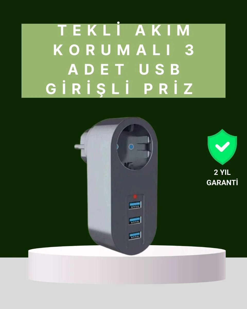 Termal Akım Korumalı 3 USB'li Güvenli Priz – Akıllı Akım Dengeleme
