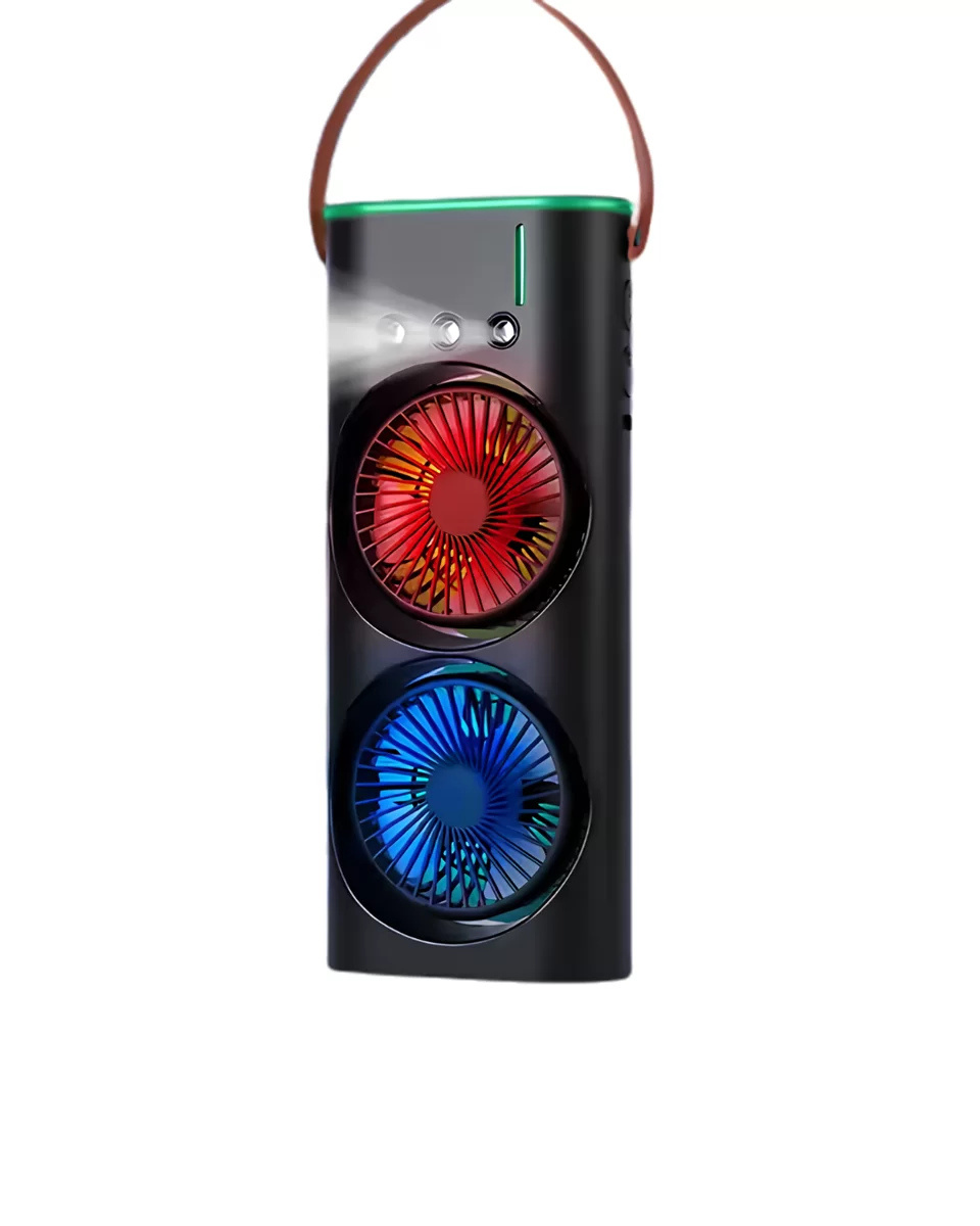 Şarjlı Buharlı Serinletici Fan RGB Işıklı Çift Pervaneli Masa Fanı