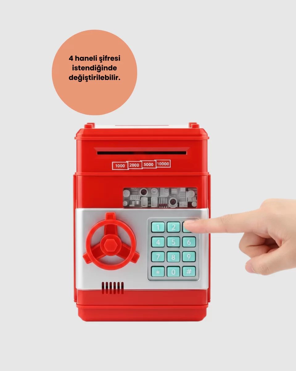 Kırmızı ATM Tasarımlı Şifreli Para Kasası Kumbara