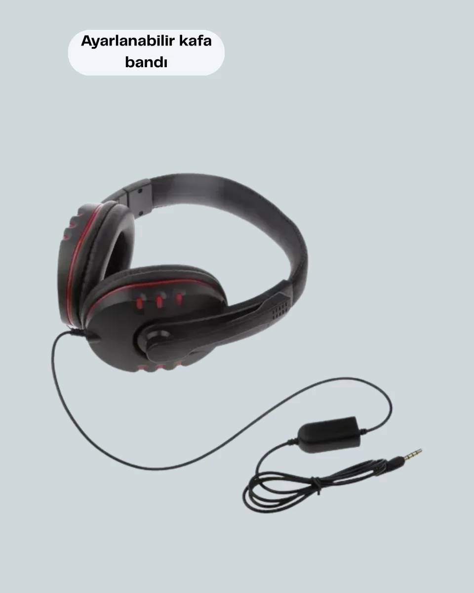 Stereo KırmızıKulaklığı Yumuşak Pedli Mikrofonlu