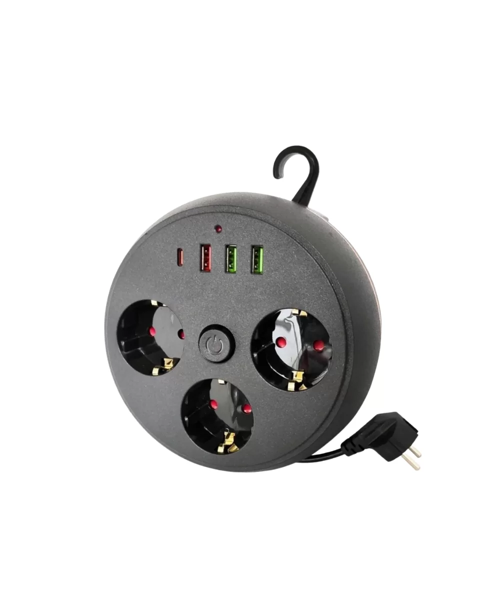 Akım Korumalı Çoklu Priz 3 Priz 3 USB 1 Type C 2 Metre Kablo Güvenli Şarj