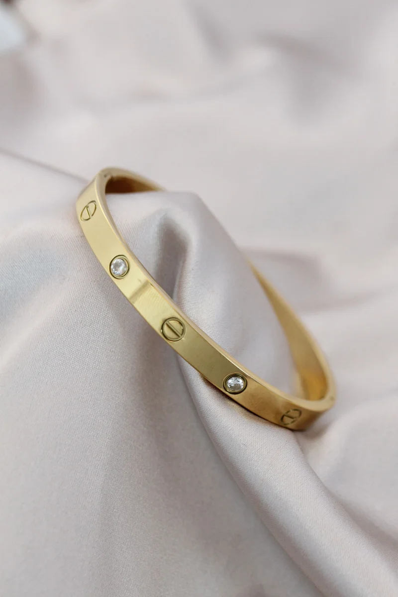 316L Çelik Gold Renk Zirkon Taşlı Bileklik 5886