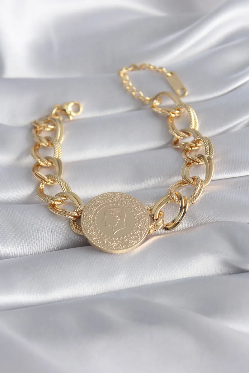 316L Çelik Gold Renk Tam Altın Model Samanyolu Kadın Bileklik 5886