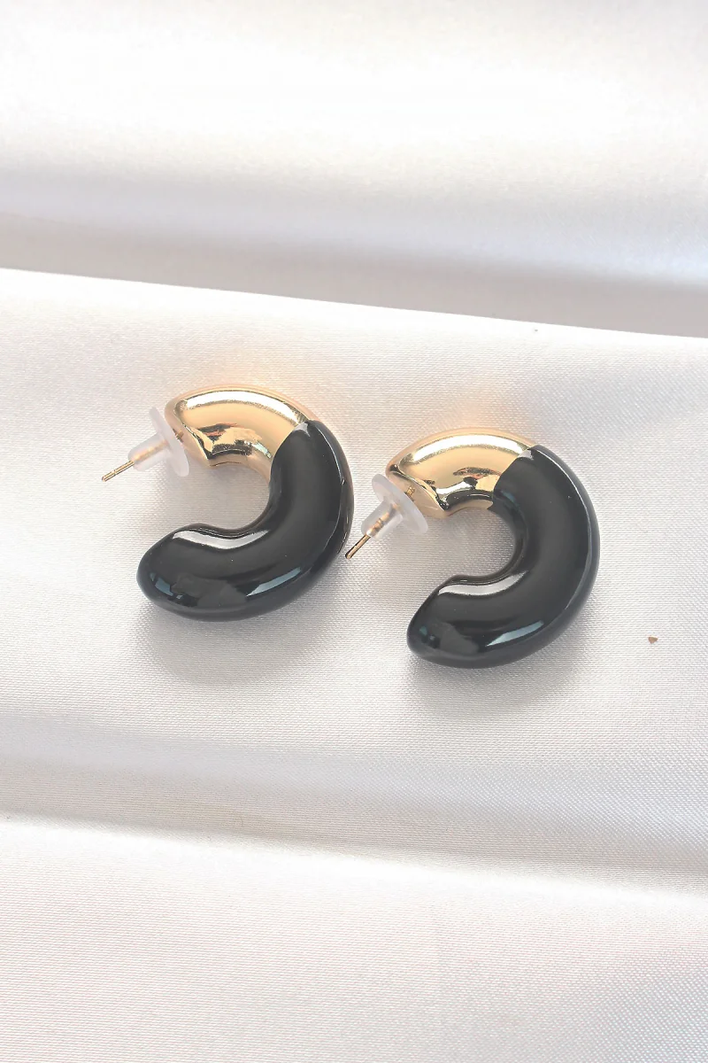 CCB Siyah Gold Çift Renk Küpe 5886